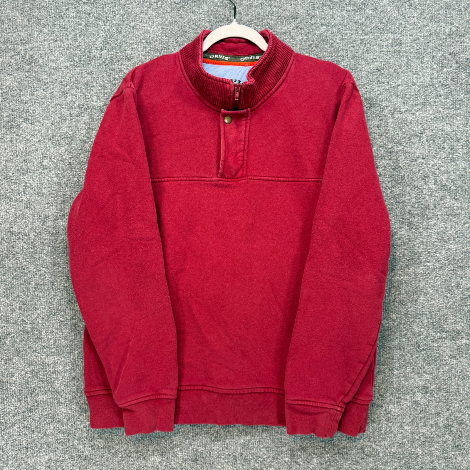 Orvis Sweatshirt Mens Large Red 1/4 Snap Mock Neck Fleece Pullover Outdoors